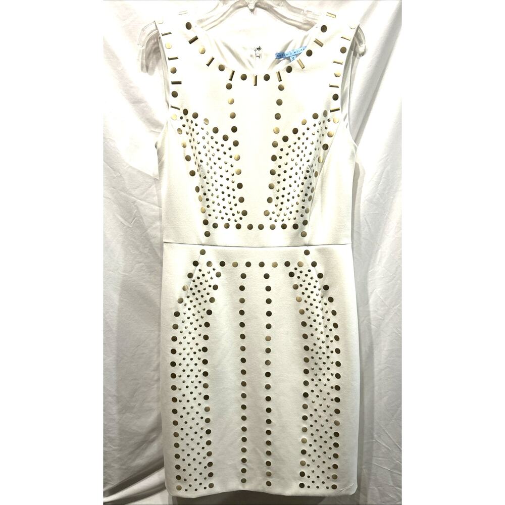 Antonio Melani Women's 12 Sleeveless Midi Sheath Dress with Gold Studs slimming